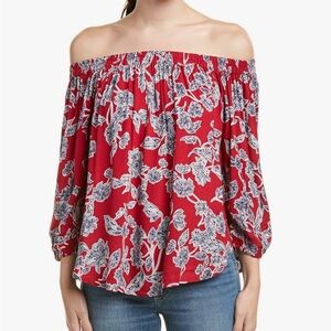Splendid Red Ruffled Blouse with Flutter Sleeves Small